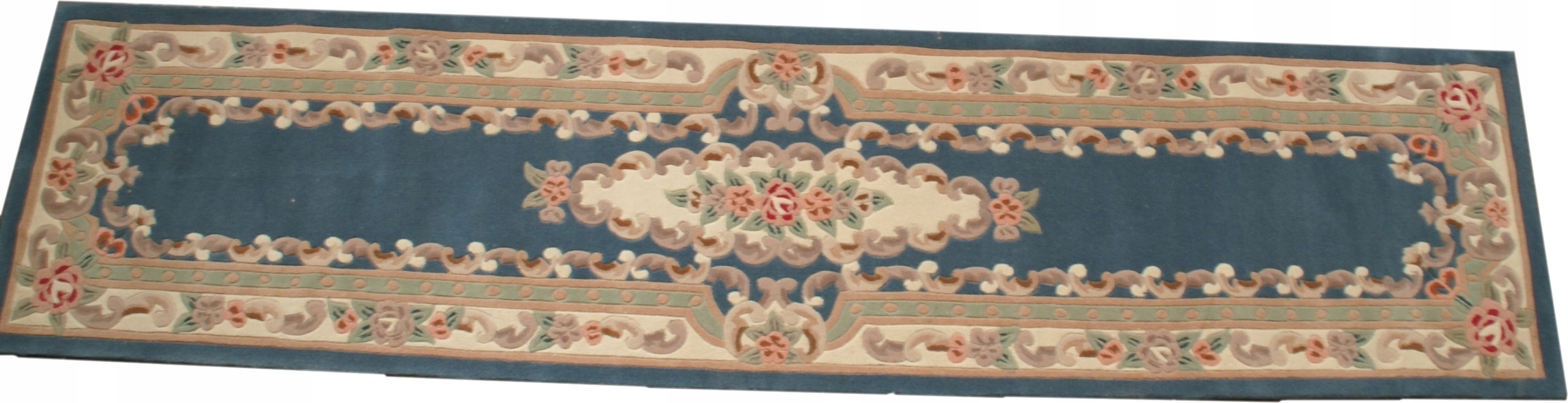

Wełniany dywan Aubusson 69x305 niebieski chodnik