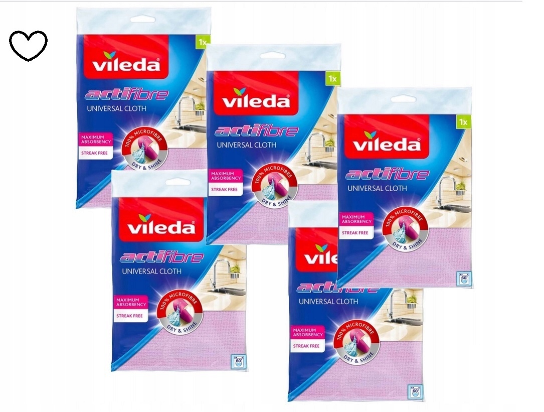 Vileda Ścierka Actifibre Uniwersalna Fioletowa Do Szyb Okien Szkład 5sztuk