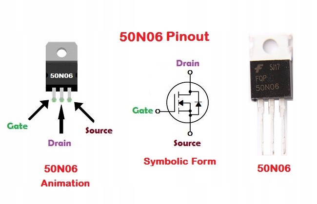 TRANZYSTOR 50N06 N-channel MOSFET 50A 60V FQP50N06 TO220 Kod producenta 1298