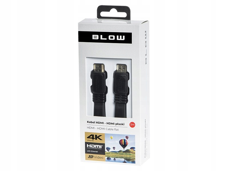 Kabel HDMI-HDMI CLASSIC płaski 3m BLOW 92-607 Długość kabla 3 m
