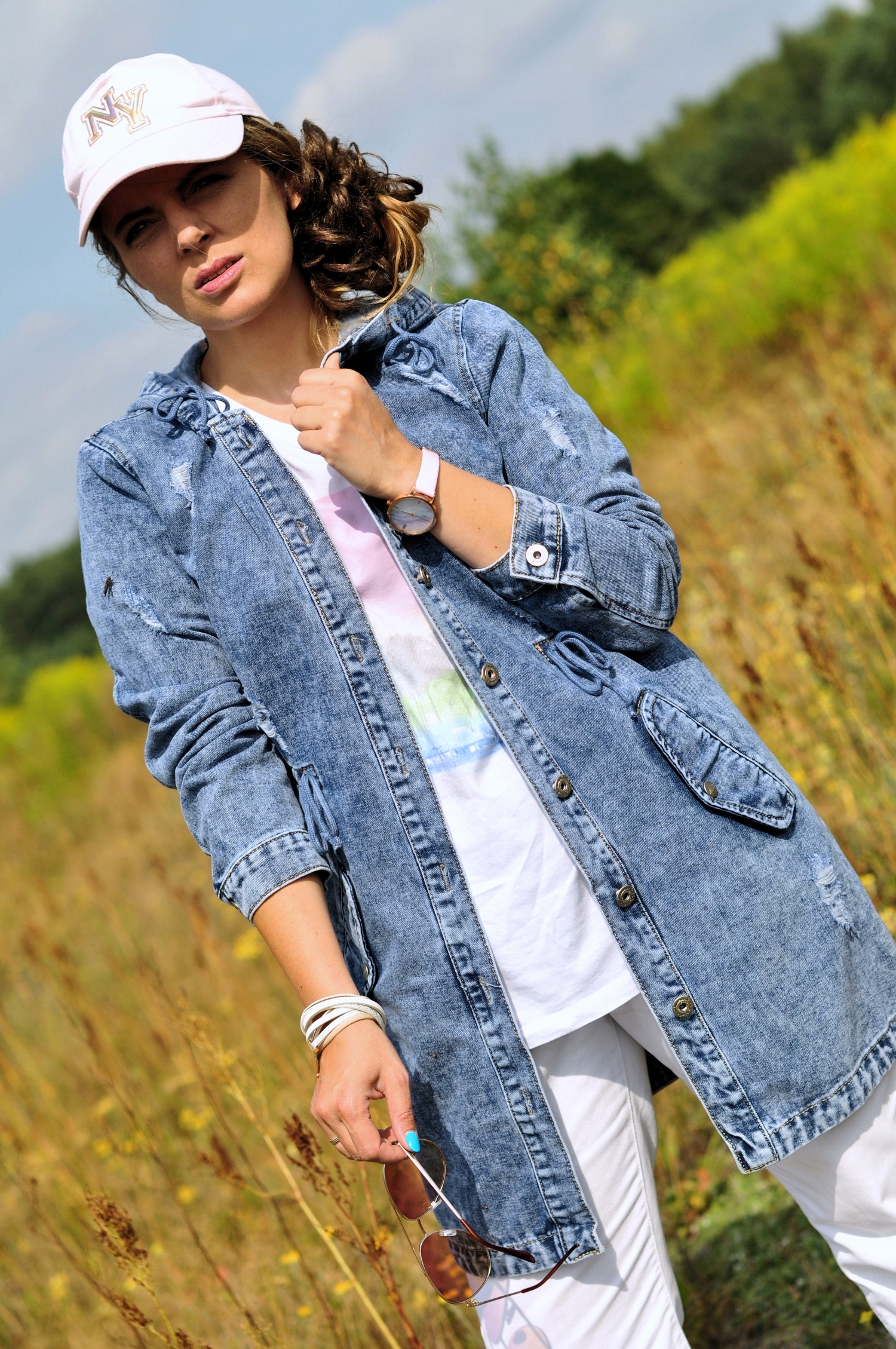 KURTKA JEANS damska PARKA jeans OWESTA na lato z KAPTUREM niebieska M Marka inna