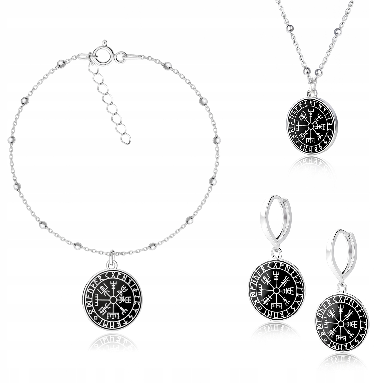 Runový Kompas Vikingů Vegvisir Stříbrný kuličkový komplet stříbro 925
