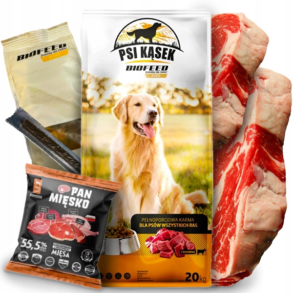 BIOFEED PSI KĄSEK Z WOŁOWINĄ 20 KG WSZYSTKIE RASY