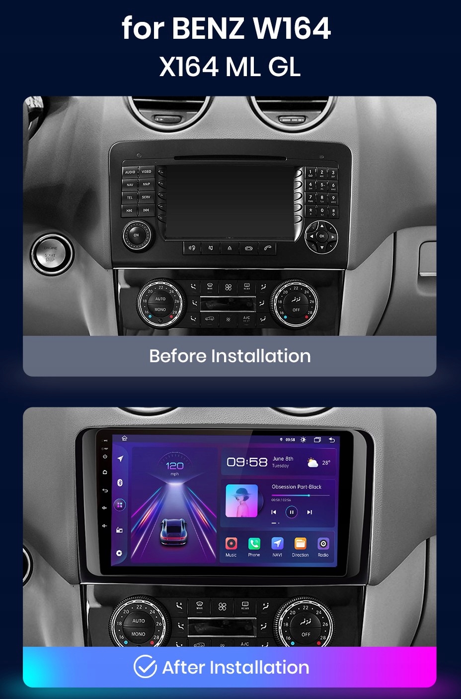 Radio Android GPS MERCEDES W164 WiFi ML GL 6/128 Kod producenta zhanbinbin6986625