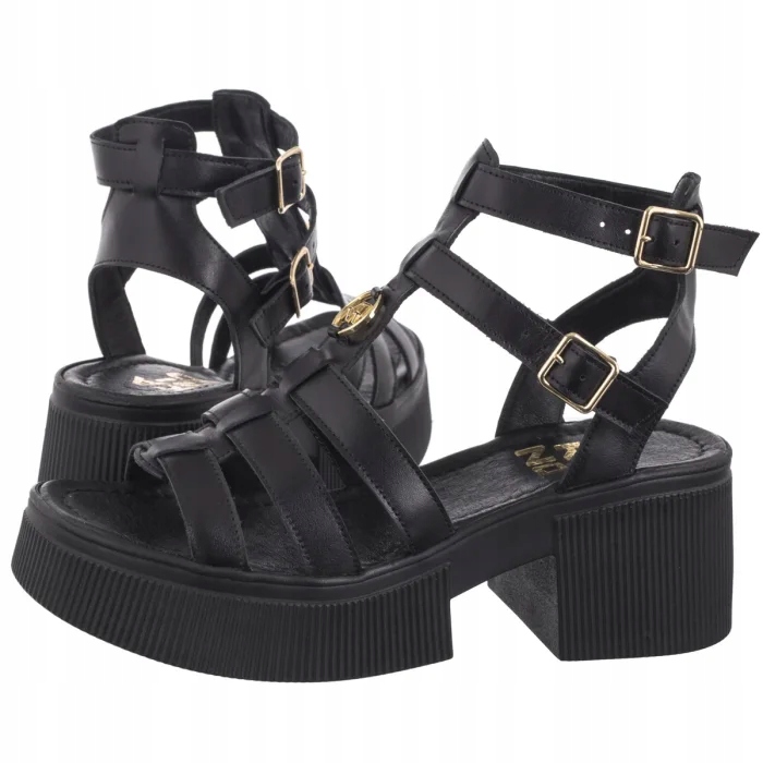 Boty Sandály Kožené na Podpatku Dámské Karino Černé 5457/076 Černé