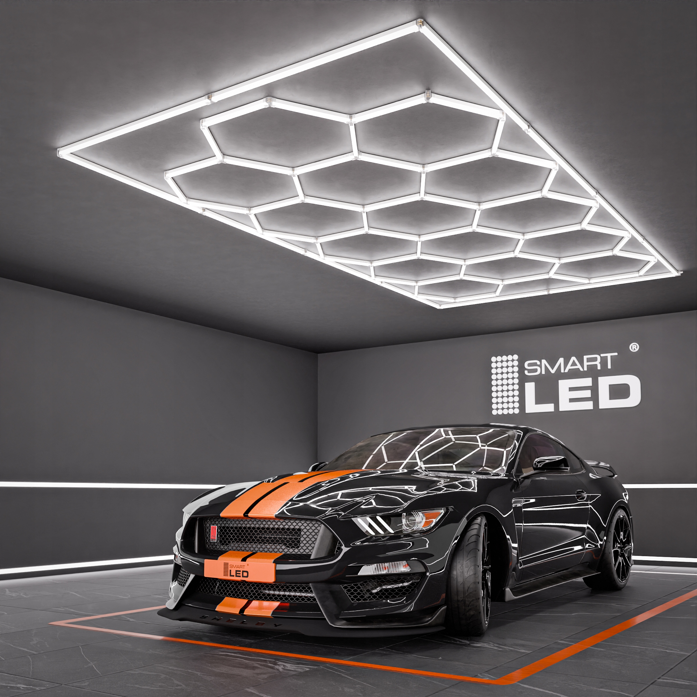 LED sešstūra griestu paneļa apgaismojums garāžas darbnīcai 484 x 243 cm Ražotāja kods Plafon Hexagon 5408