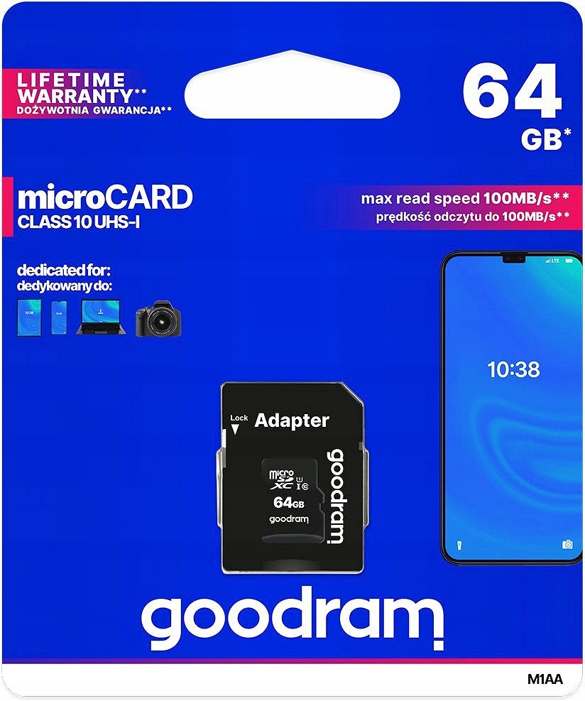 Karta Pamięci SDXC Goodram MicroSD Micro SD + Adapter SD C10 UHS-1 64GB