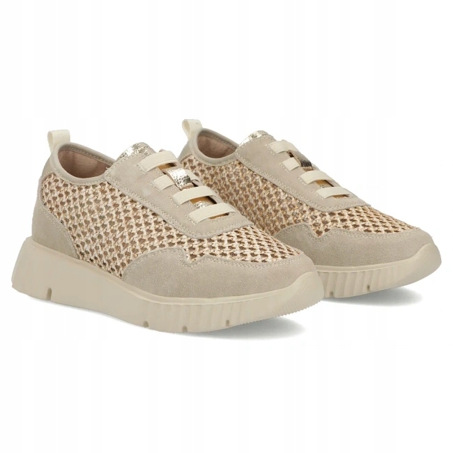 Skórzane ażurowe sneakersy Filippo DP7700 Beżowe 39