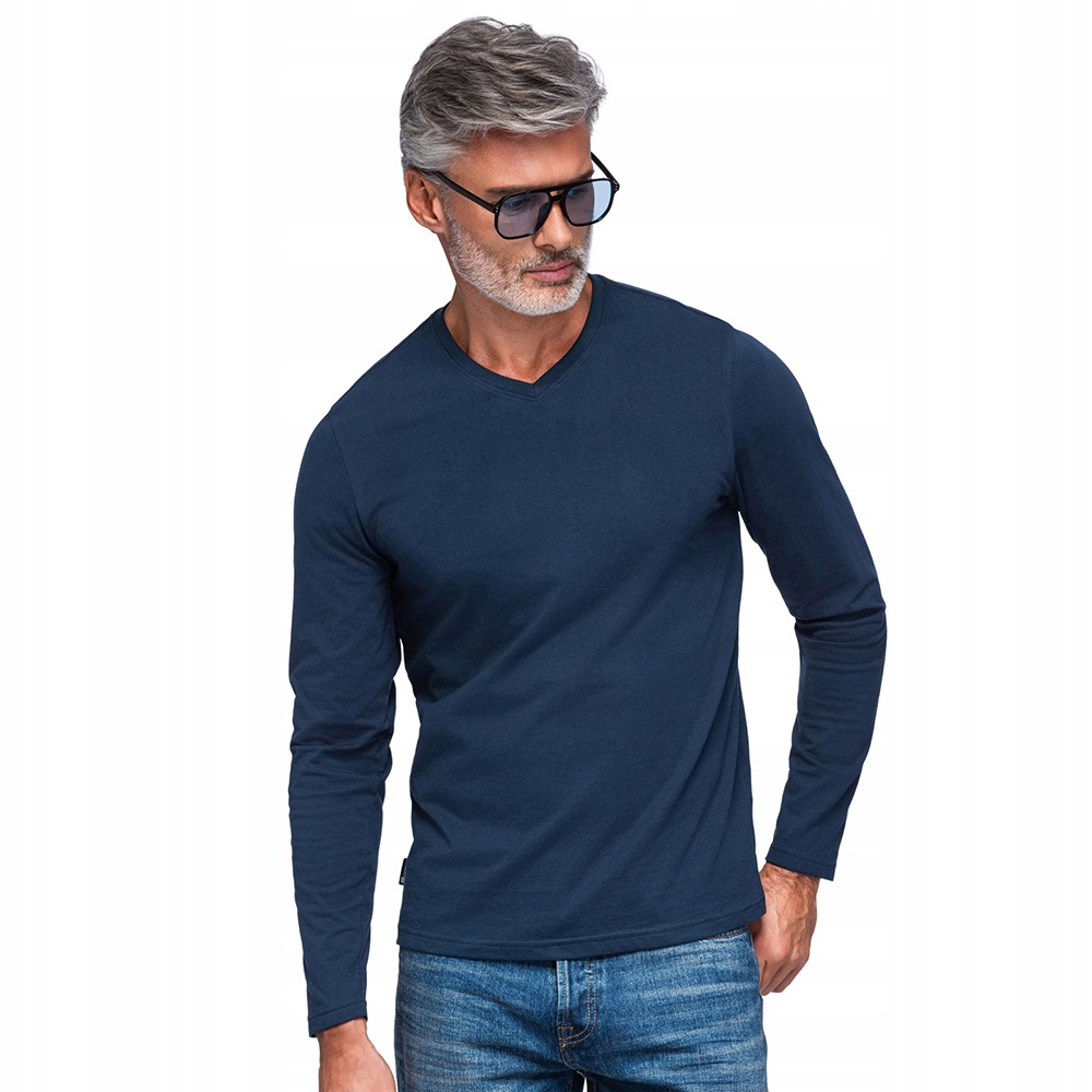 Hladký bavlněný longsleeve Basic modrý, pohodlný Ombre OM-LSBL-0143 S