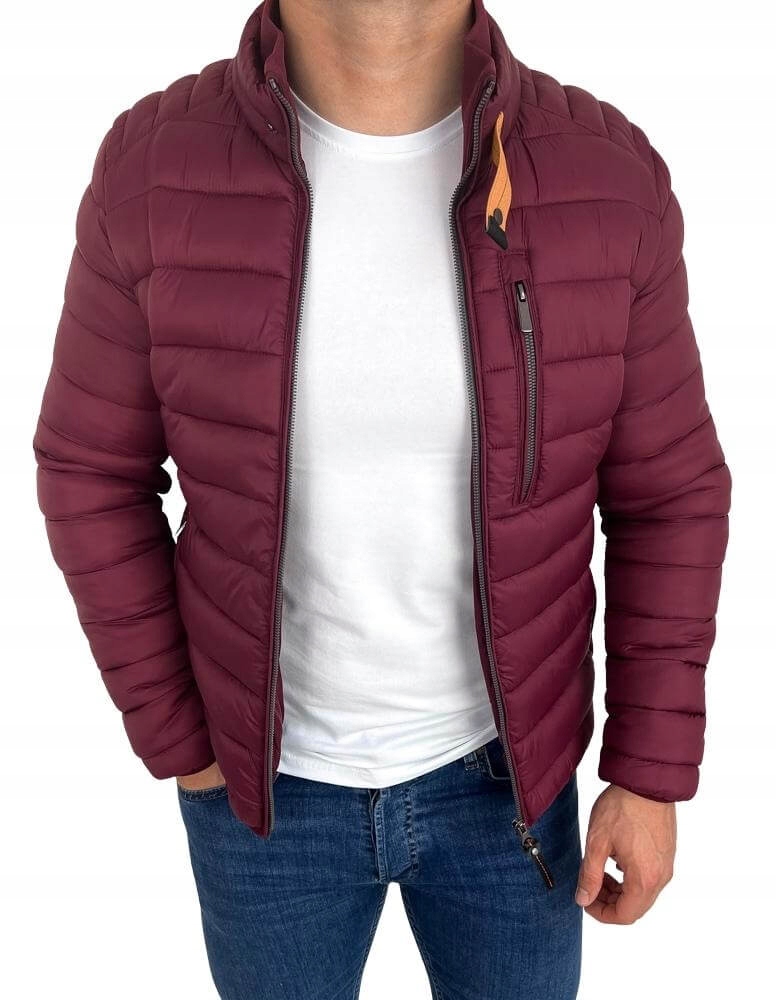 Pikowana kurtka meska bordowa slim fit 179-13 XXL