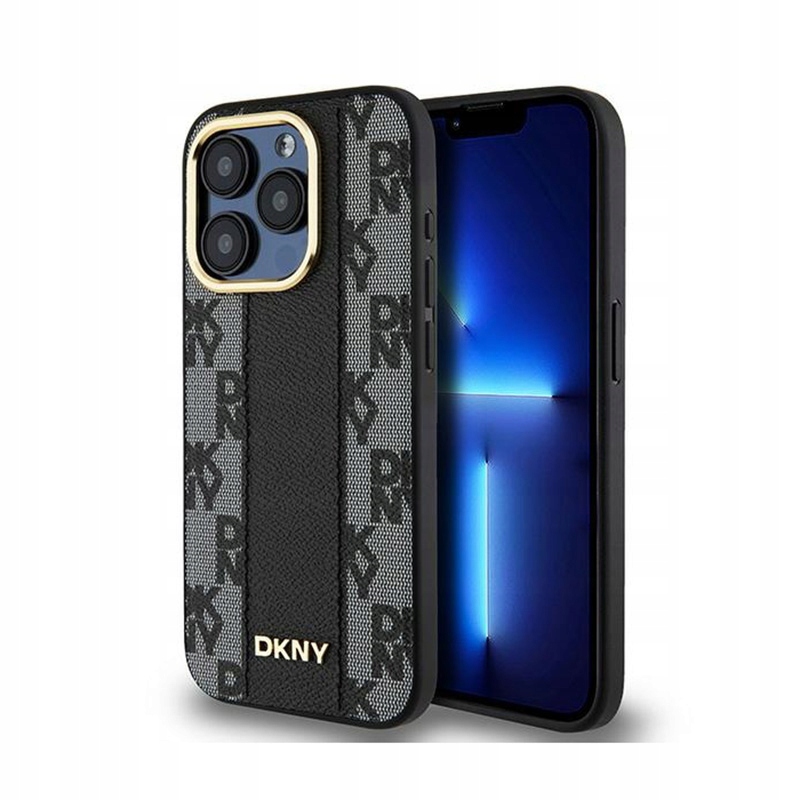 Dkny Kožené pouzdro s kostkovaným Mono vzorem MagSafe Pouzdro pro iPhone 15 Pro Max (černé)