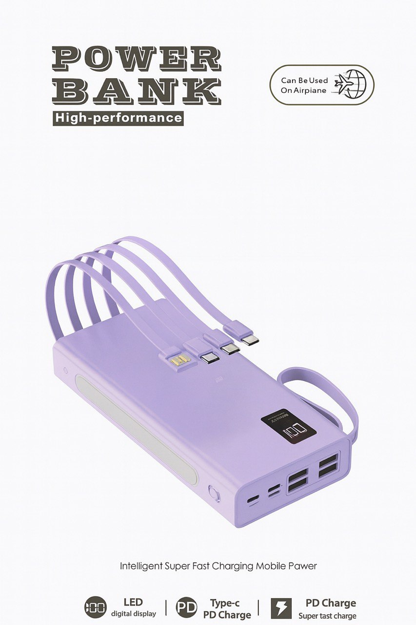 Powerbanka 30000 mAh 66 W Se 4 Usb Porty, Portem Usb-c A 4 Usb Kabely