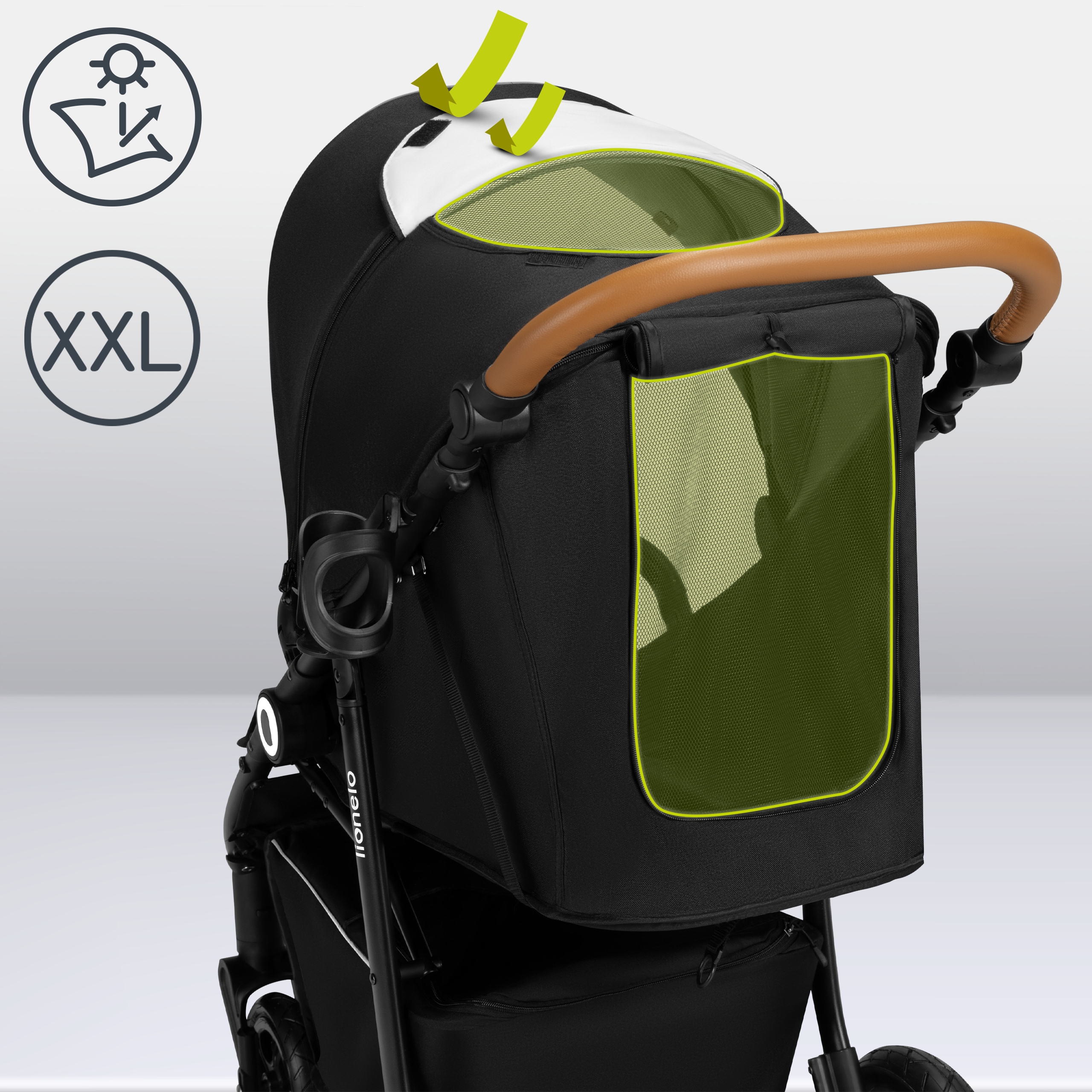 Wózek spacerowy POMPOWANE KOŁA 22kg Lionelo Natt Kolor czarny