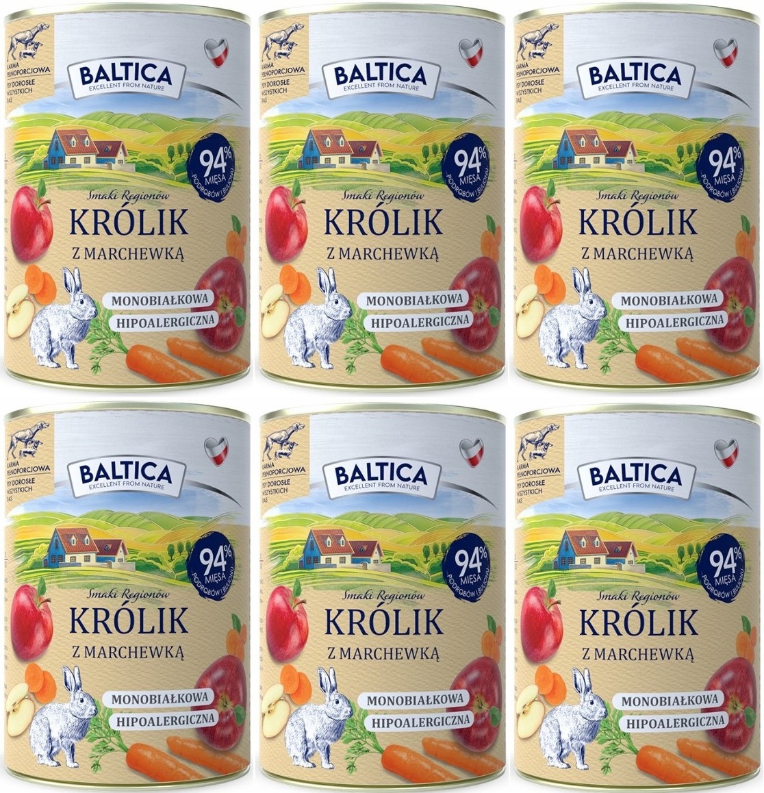 Mokra karma dla psa Baltica Królik Z Marchewką Monobiałkowa puszka 6 x 400g