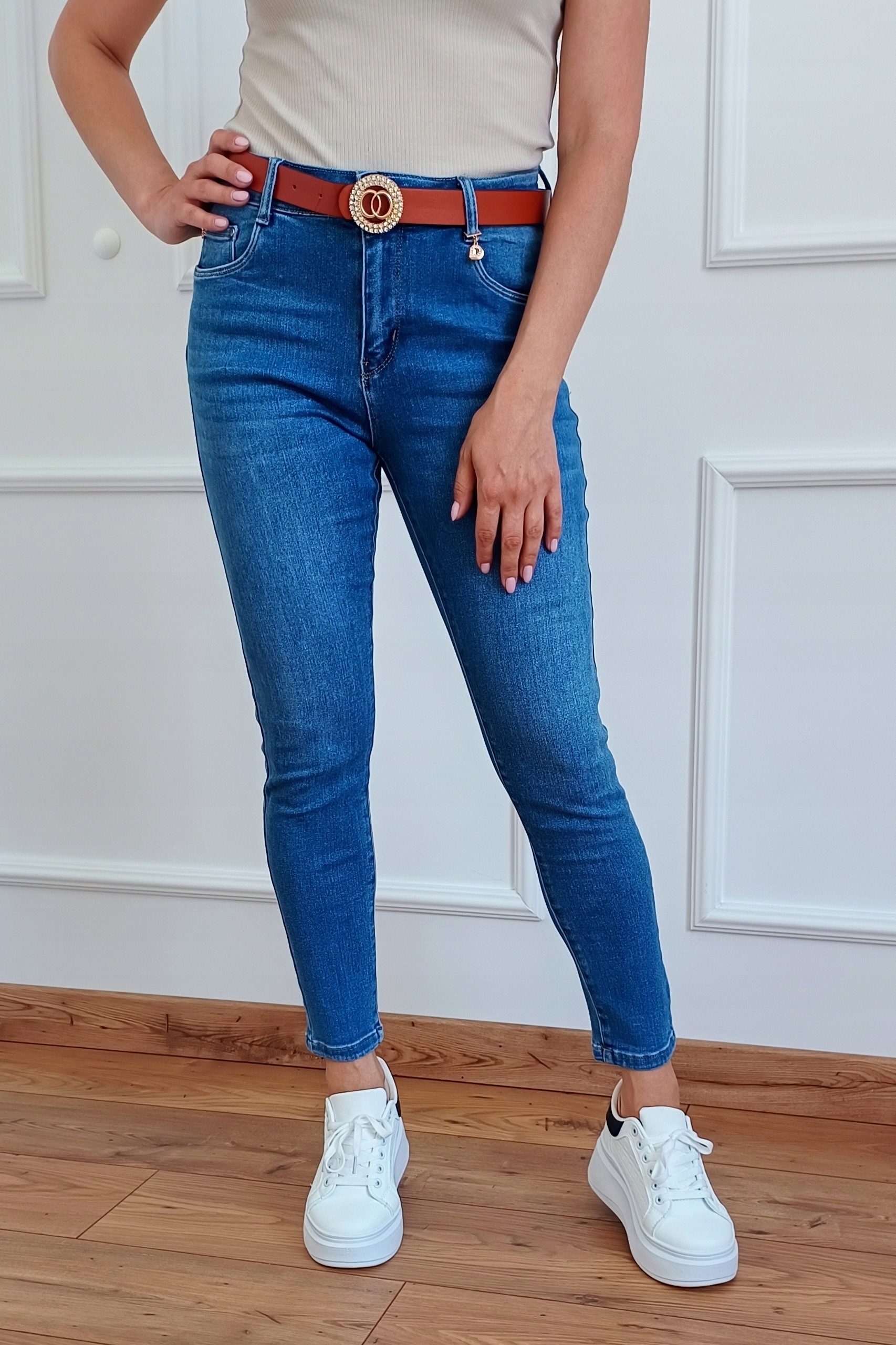 MS13 MODNE Jeansy M.SARA Push Up Z PASKIEM 38 M (30) 38-50 Marka M.Sara