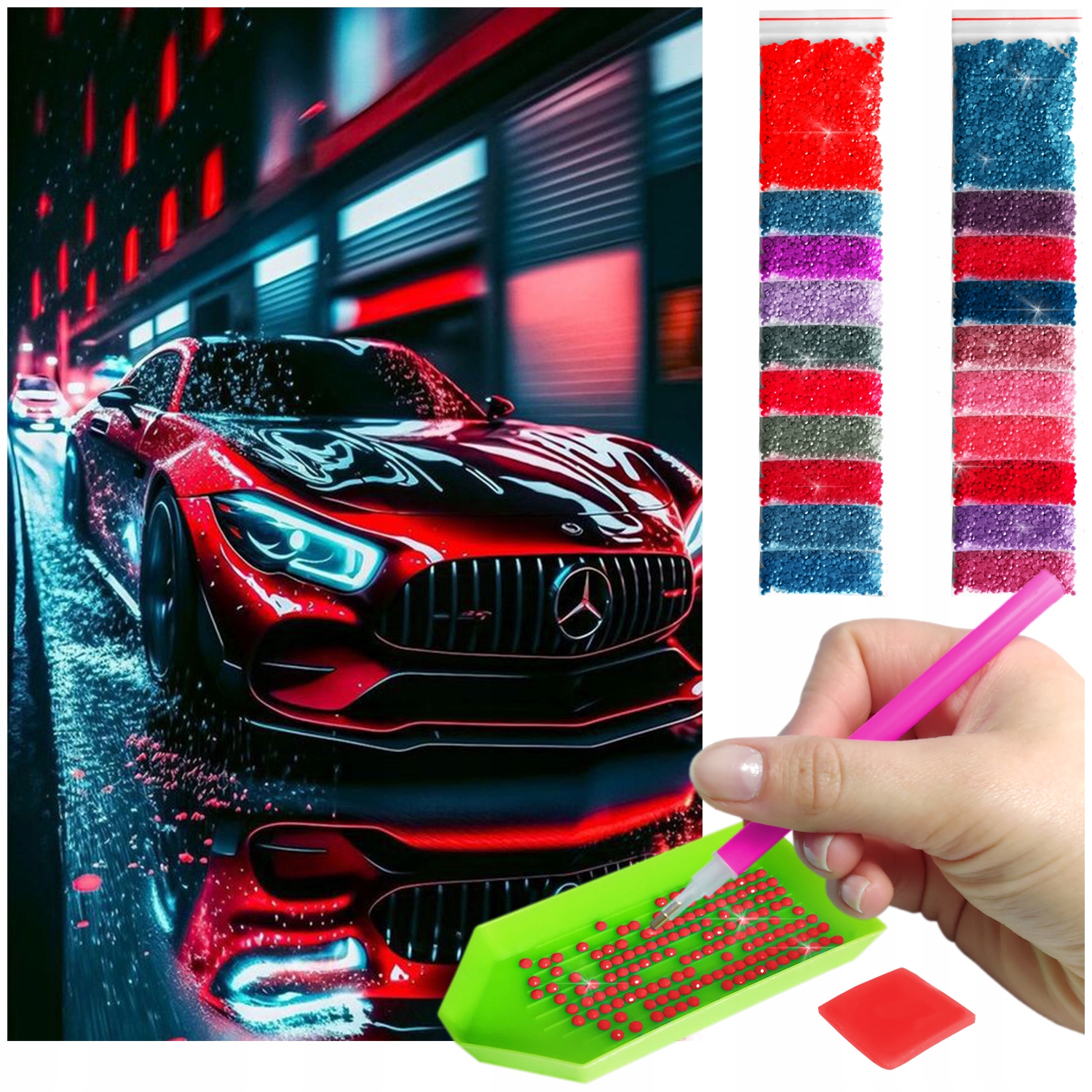 Velká Výšivka diamantová diamond painting mozaika auto noc závod 60x40cm