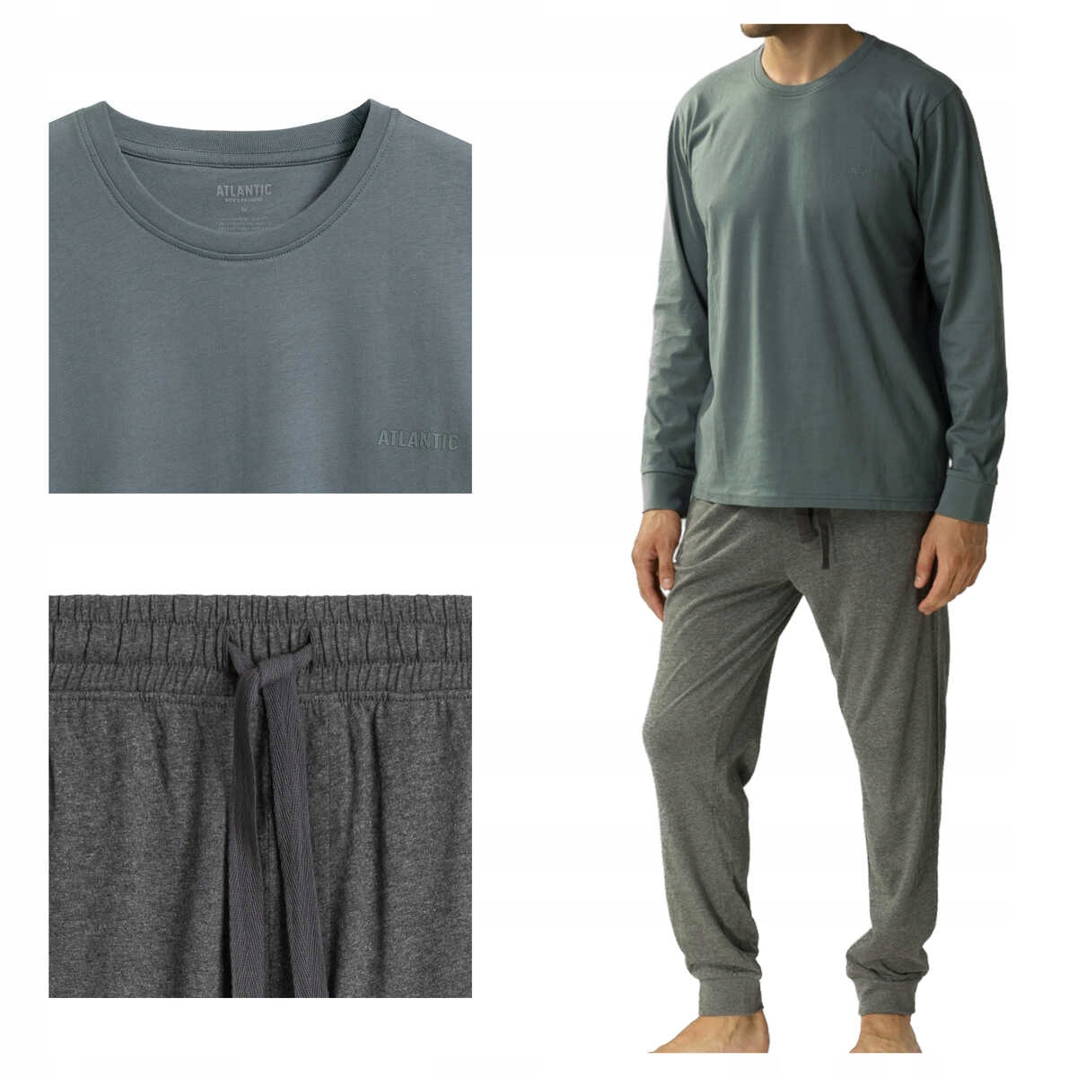 Atlantic Pánské pyžamo bavlna 372 smaragd/šedý melír L