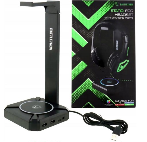 STOJAK NA SŁUCHAWKI BATTLETRON USB 3 PORTY