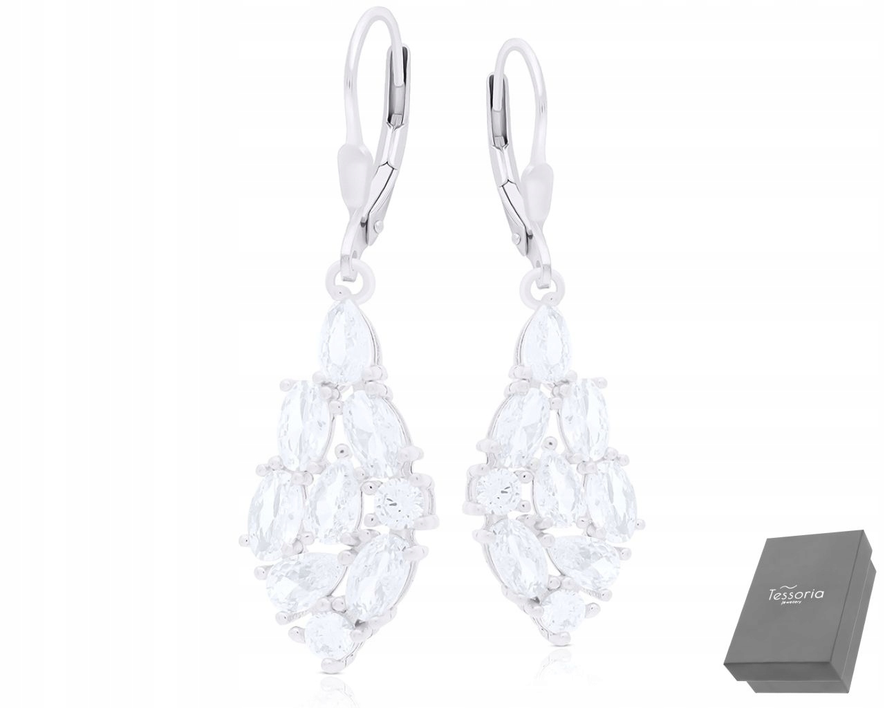Stříbrné Náušnice Závěsné, Zirkony Elegantní Vzor, Lesklé, Dámské 925