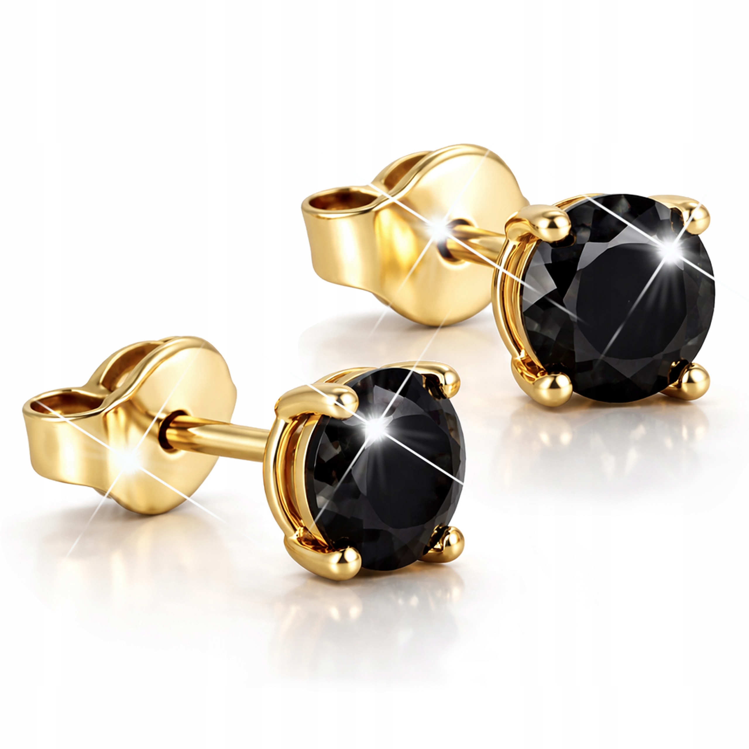 Złote Kolczyki Czarne Cyrkonie Damskie z Czarnymi Cyrkoniami Srebro 925