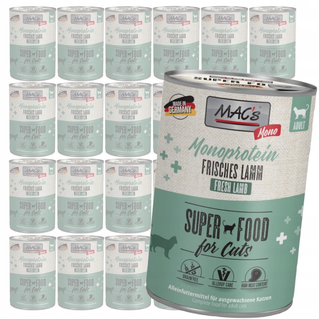 Levně MAC's 24x400g Monoproteinové Mokré Krmivo Pro Kočky Jehněčí maso