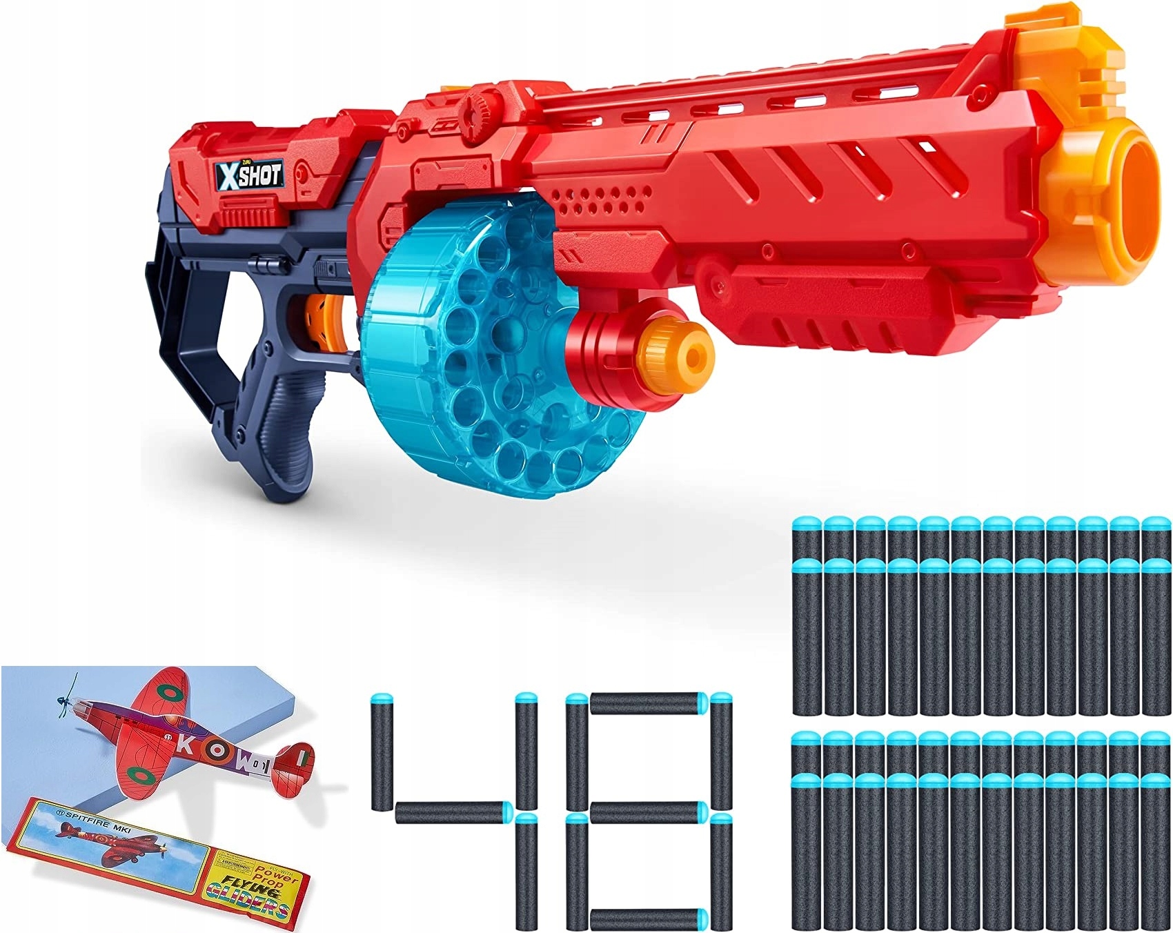 X-Shot Excel Turbo Red Blaster Wyrzutnia Minigum + Piankowy Szybowiec!