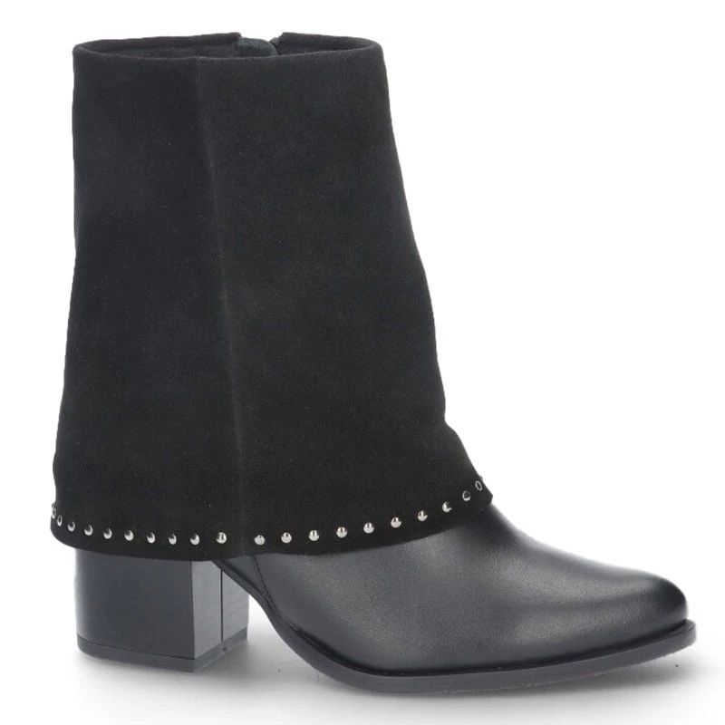 Černé kožené dámské kotníkové boty s rolovacím svrškem na sloupku Karino 36