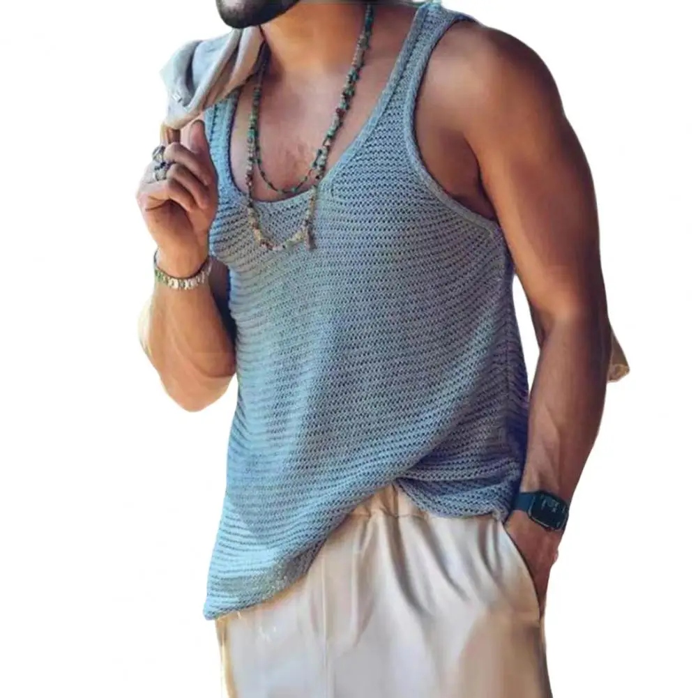 Men Summer Vest Sleeveless Solid Color Simple Styl Płeć mężczyzna