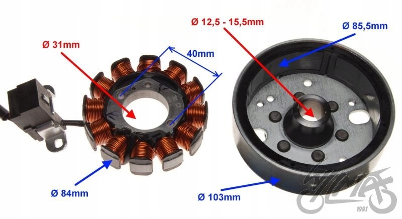 STATOR ISKROWNIK 12 CEWEK + KOŁO MAGNESOWE Producent WZMOTO