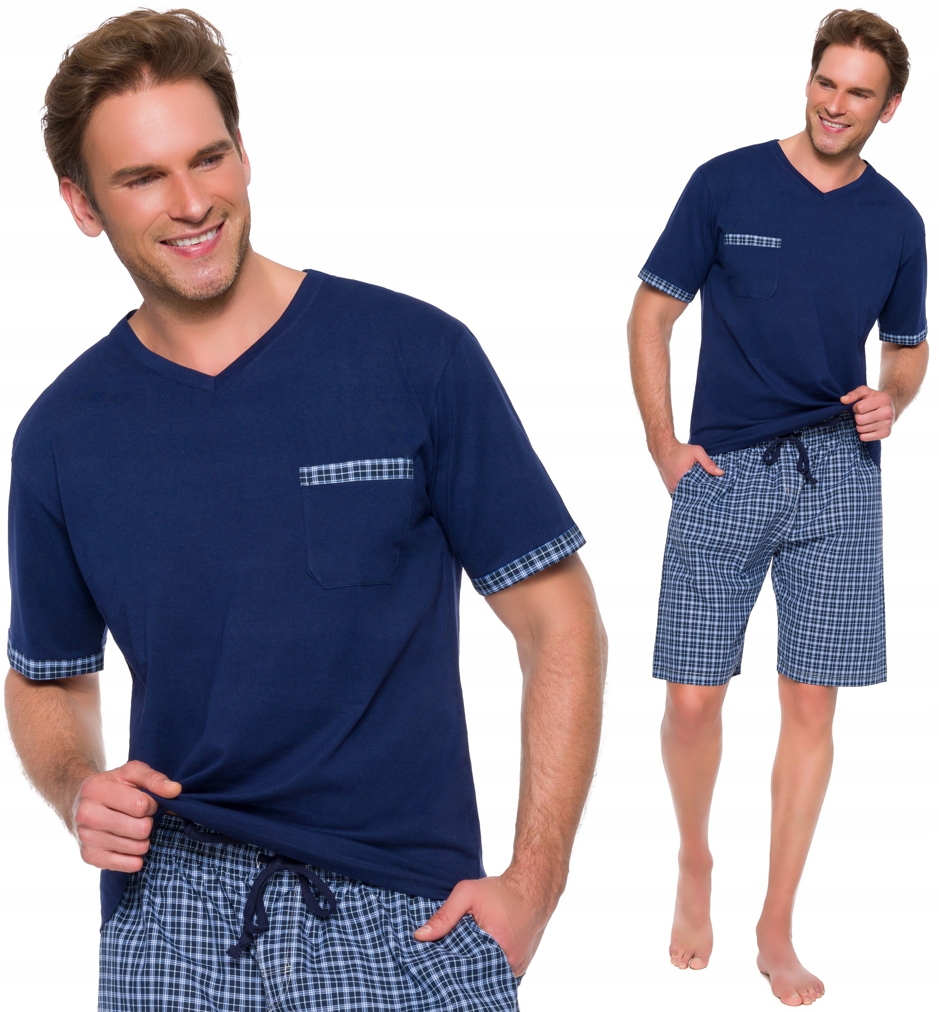 P4 BAWEŁNIANA PIŻAMA MĘSKA - SPODNIE W KRATKĘ