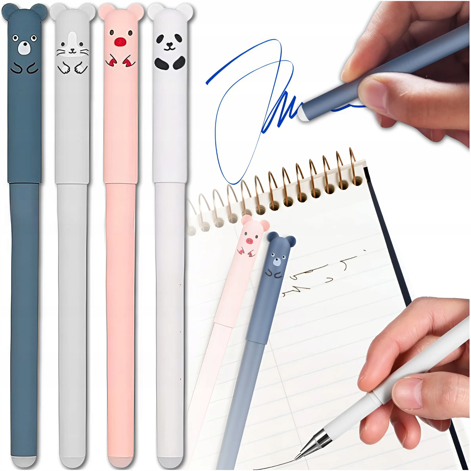 4x DŁUGOPIS ZMAZYWALNY ŚCIERALNY Z GUMKĄ SZKOLNY NIEBIESKI ZWIERZĄTKA Liczba sztuk w ofercie 4 szt.