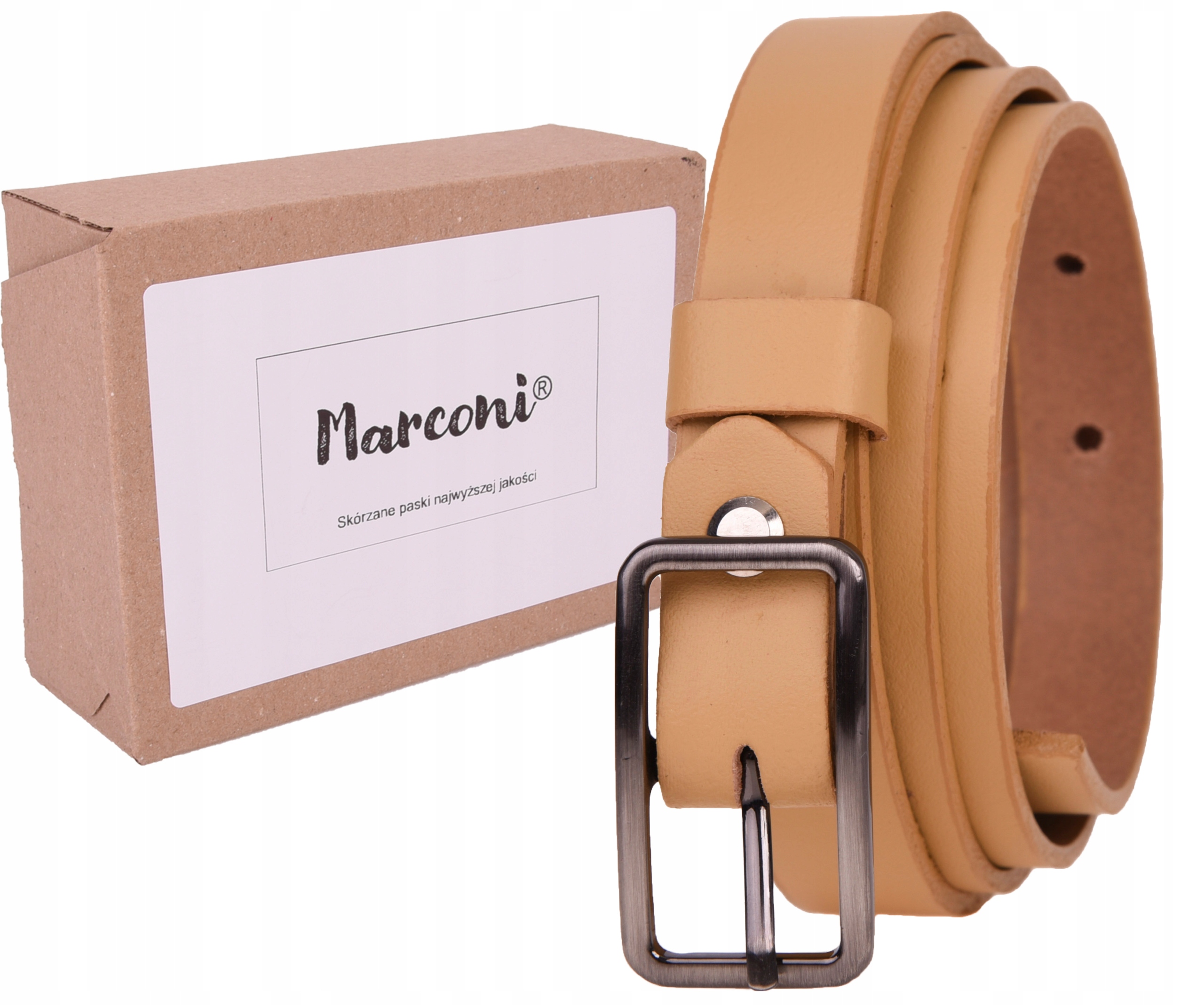 

Wąski Skórzany Pasek damski 2 Cielisty do sukienki