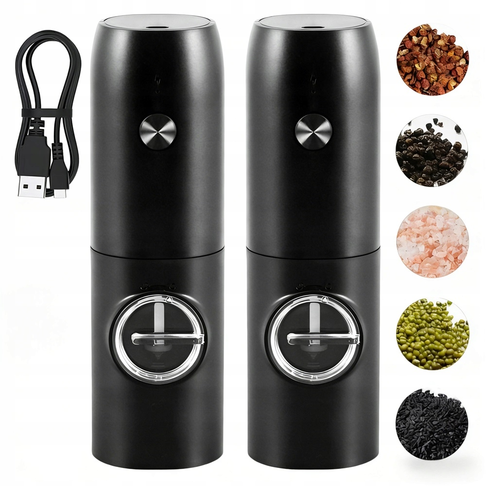 Elektrický Mlýnek Na Pepř A Akku Sůl, Usb Nabíjení, Sada 2 Ks