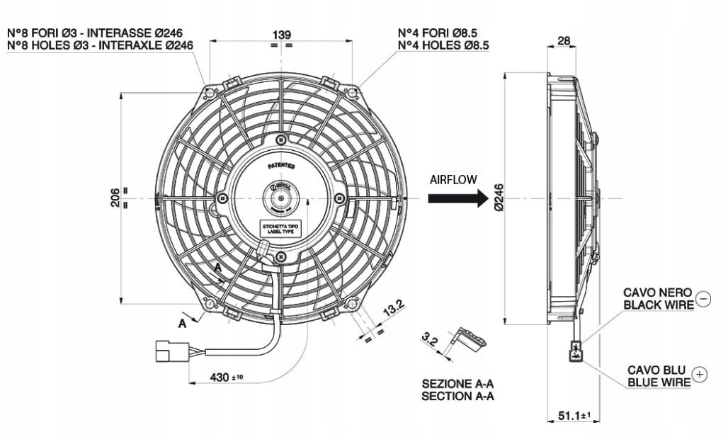 WENTYLATOR SPAL 12V VA07 AP12 C 58A 225 mm SSACY Parts manufacturer n Spal