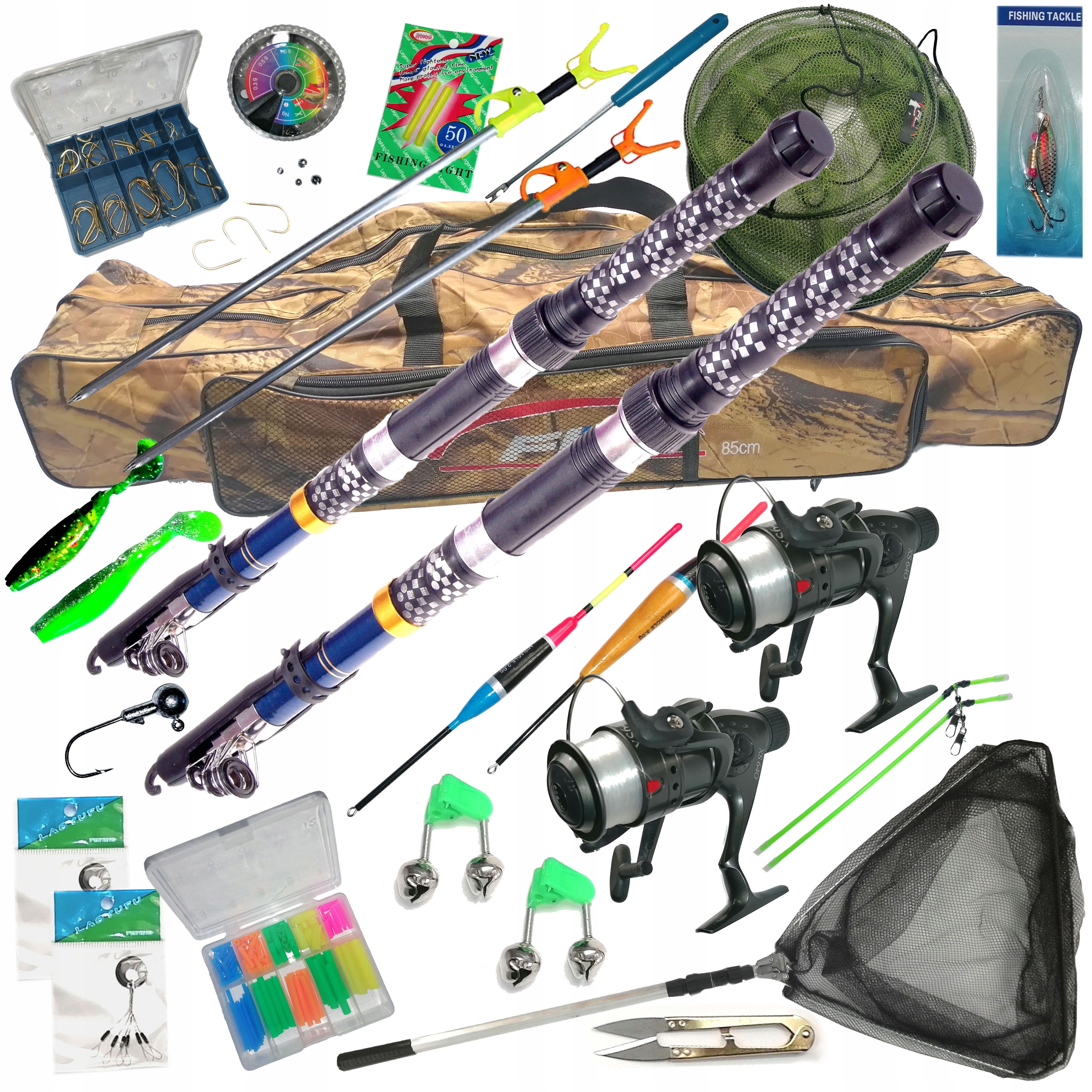 Rybářský set 2x rybářský prut 2x naviják, pouzdro, plovák, základ