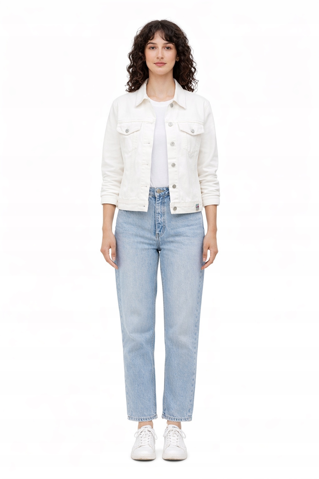 Tommy Jeans Bílá Džínová Bunda S Knoflíky A Kapsami I3C