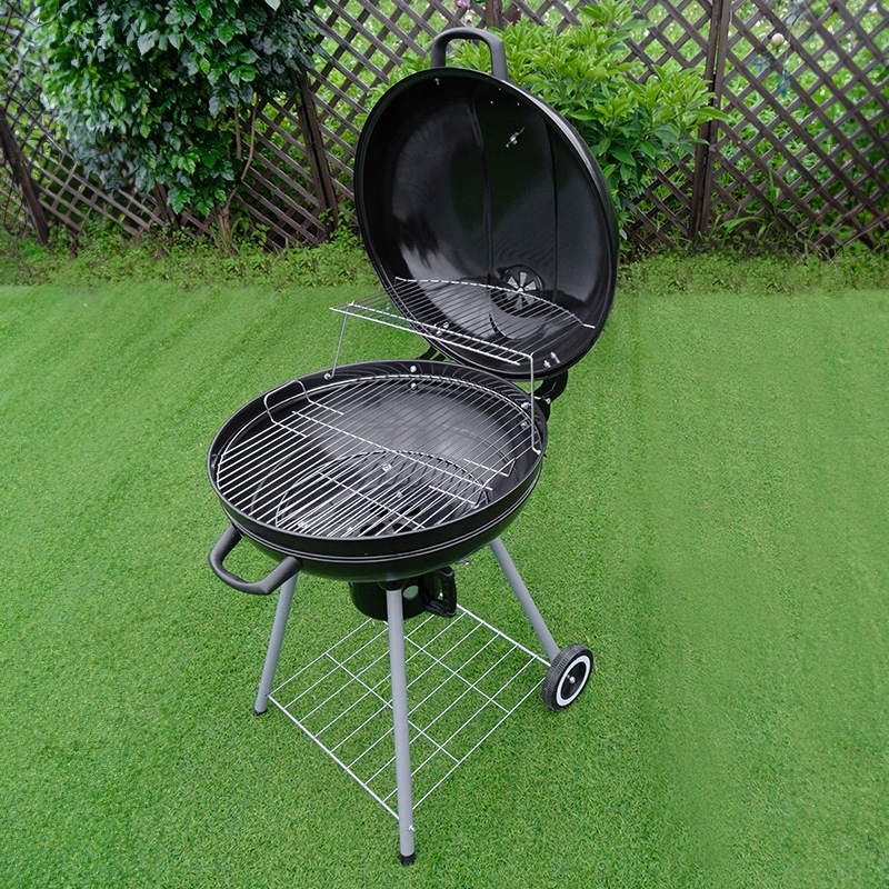 GRILL OGRODOWY WĘGLOWY Z POKRYWĄ OKRĄGŁY VL04 CZARNY Długość rusztu 54 cm