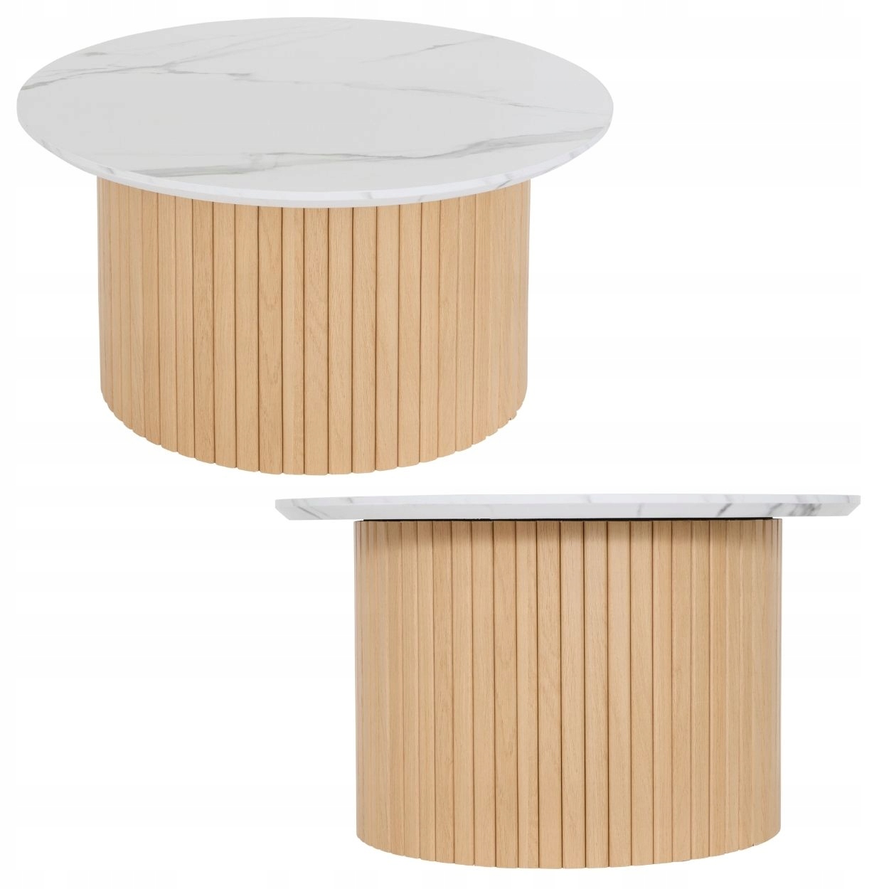 Konferenčný Stolík 70 CM Imitácia Marmuru Ryflovaná Podstavka Moderná Do Obývačky