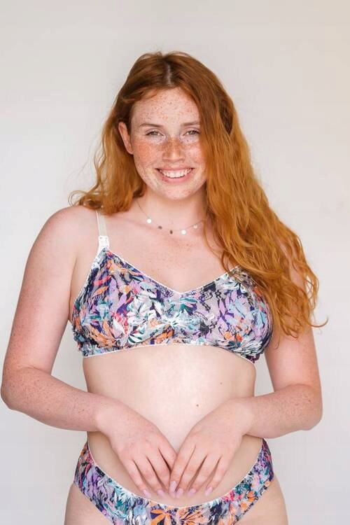 Femi Soft Flowers měkká podprsenka na kojení Momtobe, fialová