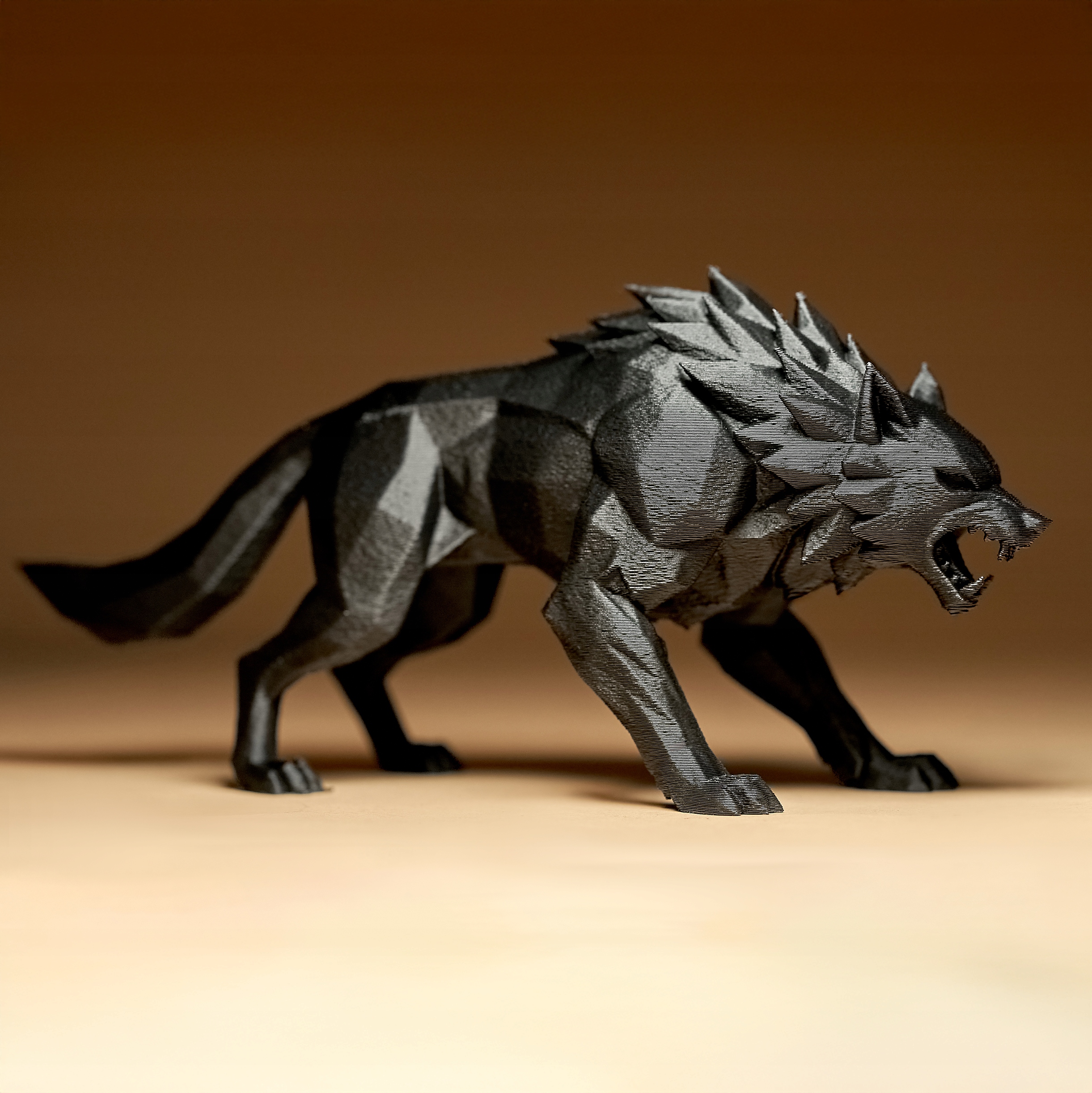 Vlk Geometrická figurka Soška Dekorace Dárek 3D tisk 20 cm délka