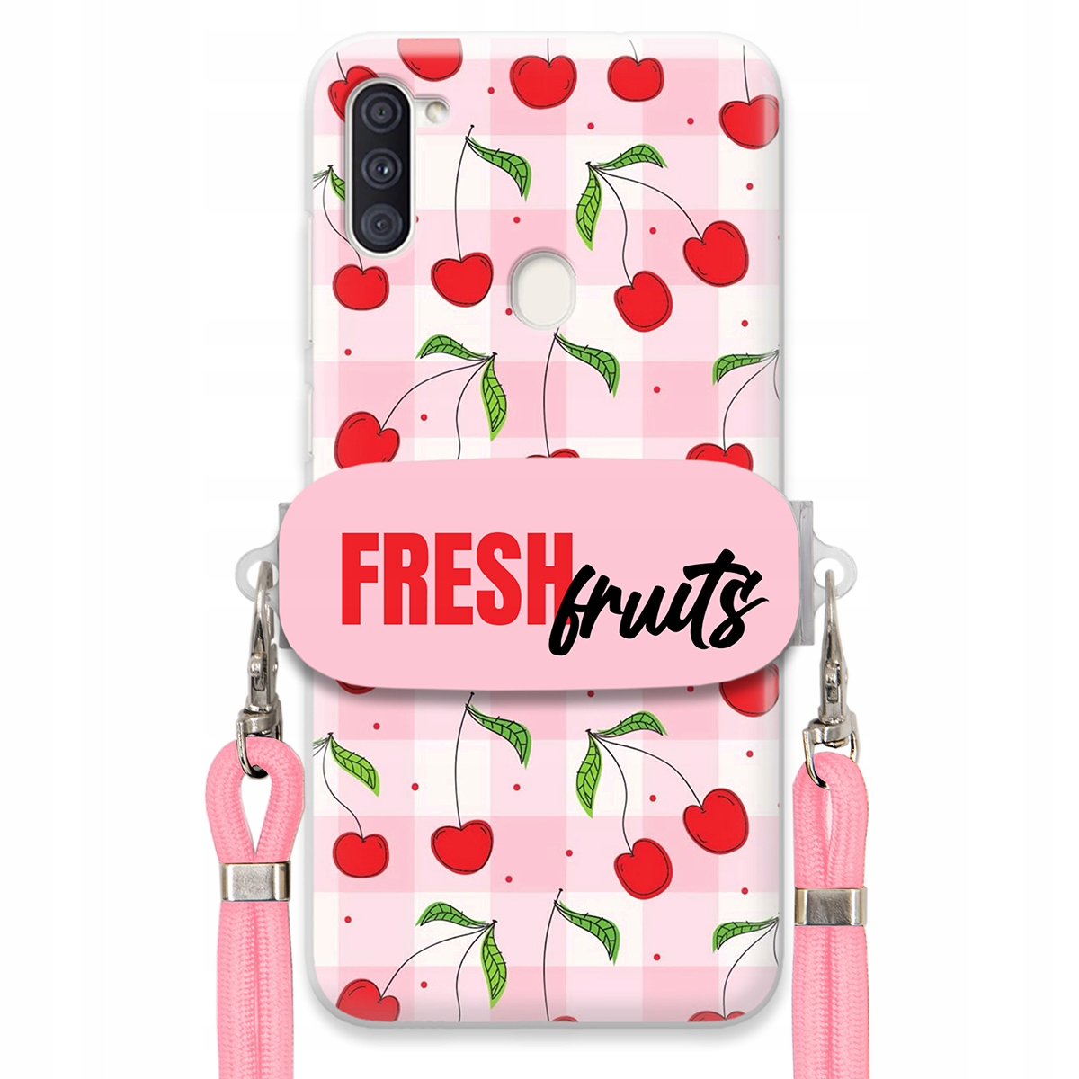 Puzdro na Samsung M11 Case držiak na šnúrku ruží Fresh Fruits Mriežka Ovocie