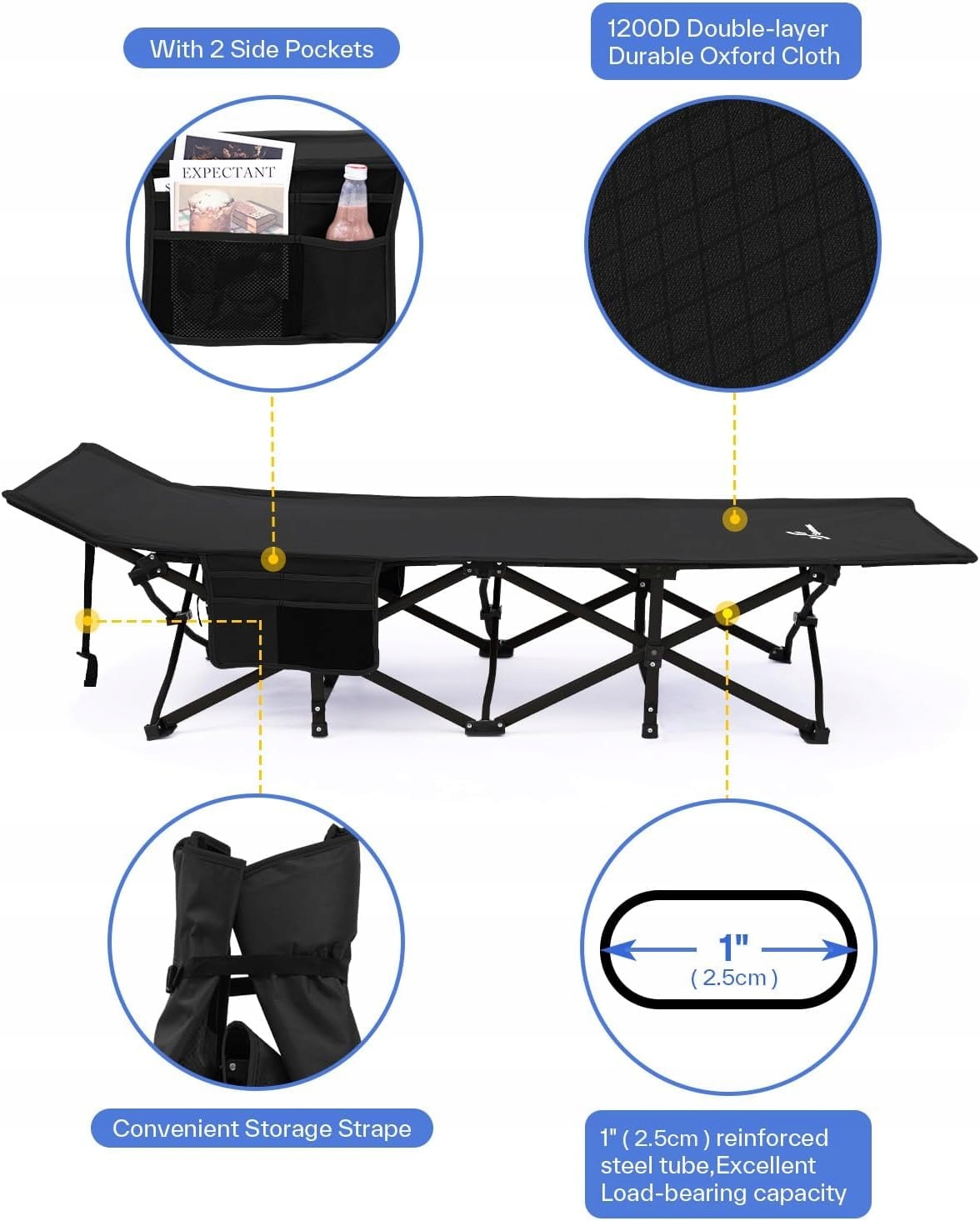 SPORTNEER Łóżko Polowe Składane 71cm 204KG Dla Dorosłych Camping — miniatura 5