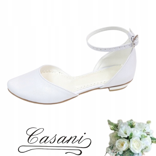 Buty ślubne CASANI płaski obcas biały baleriny