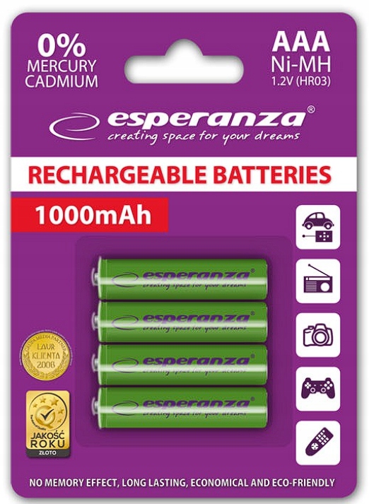 baterie akumulatorki 4szt. R03 AAA 1000mah ESPERANZA  | EZA102G — 5