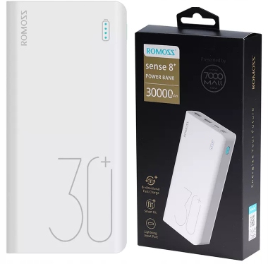 Romoss Sense 8+ Výkonná Powerbanka S Velkou Kapacitou 30000MAH 2X Usb-a Usb-c Qc Pd 2.1A