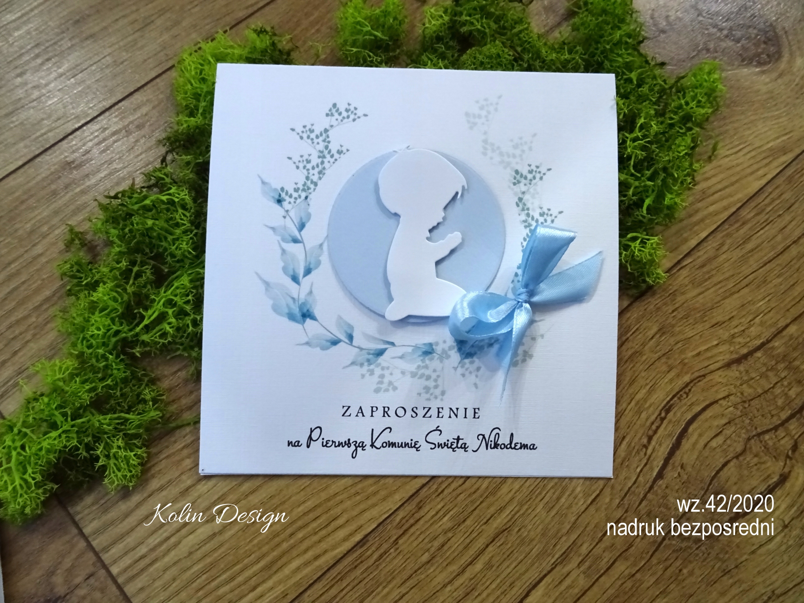 Zaproszenia komunijne na Pierwszą Komunię zielony Wysokość produktu 14.8 cm