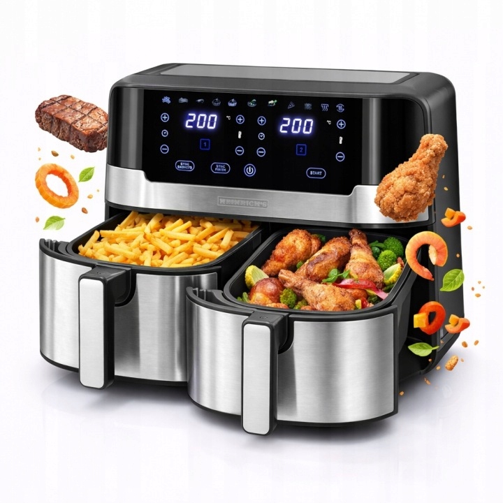 Dvoukomorová horkovzdušná fritéza bez tuku dvojitá 2400W 9L LCD 9 programů
