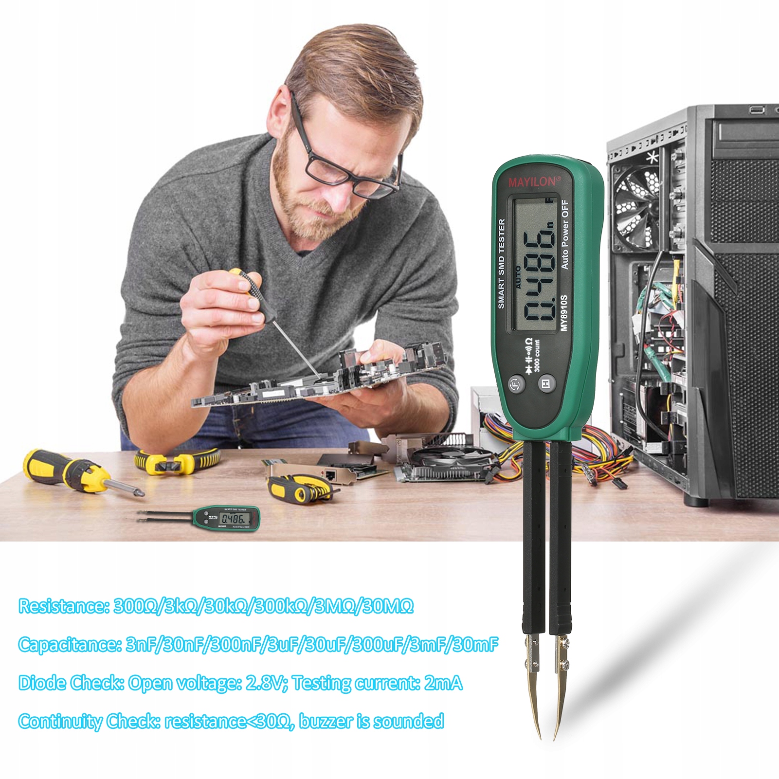 Mayilon My8910 Smart SMD Tester Testowanie klipy pincety pincetyczne 7C