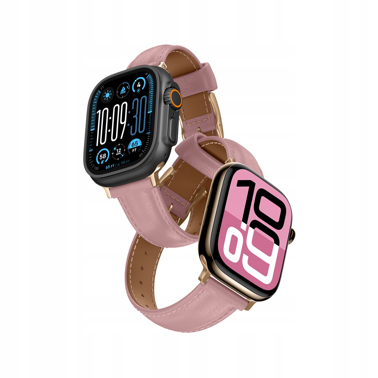 Skórzany pasek Amazingthing Class Band do Apple Watch 45 46 49 mm róż