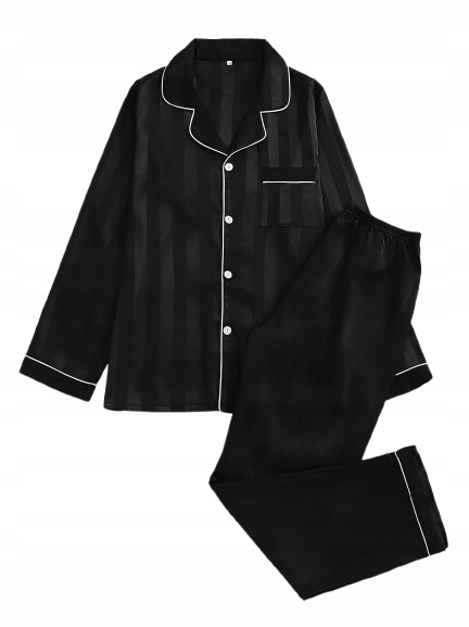 Elegantní Černé Pyžamo Ze Saténu Rozepínací Pánské Pyžamo Saténové Pyžamo M